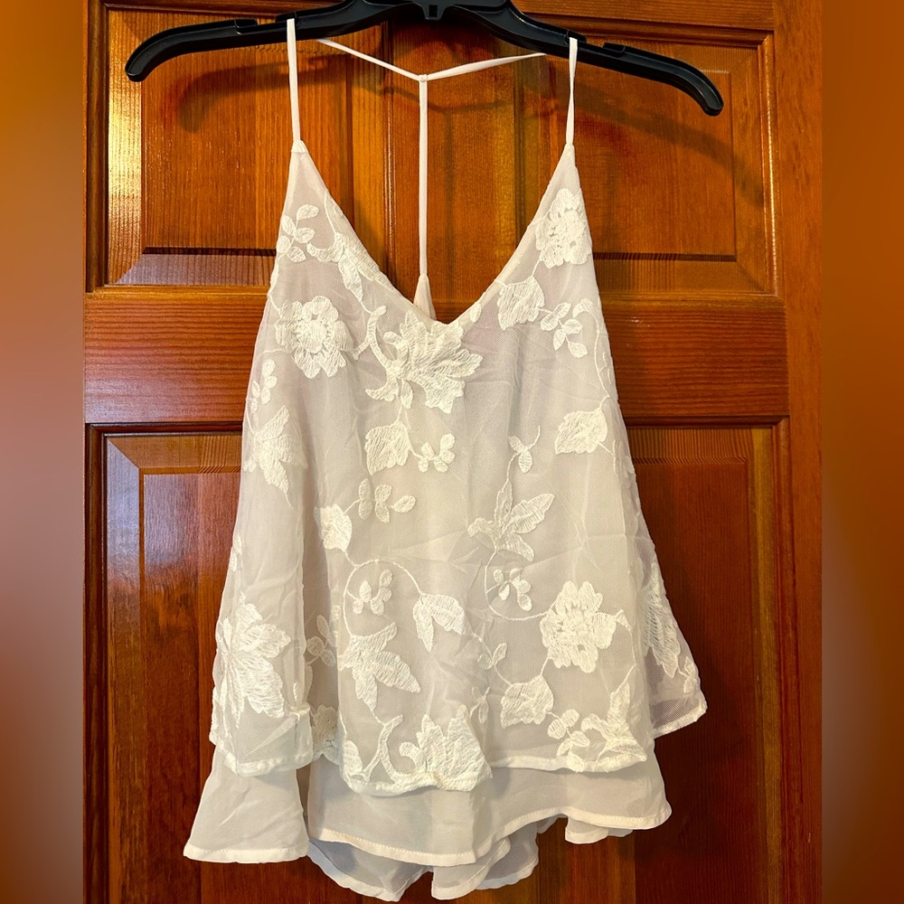 White Floral Mesh Top